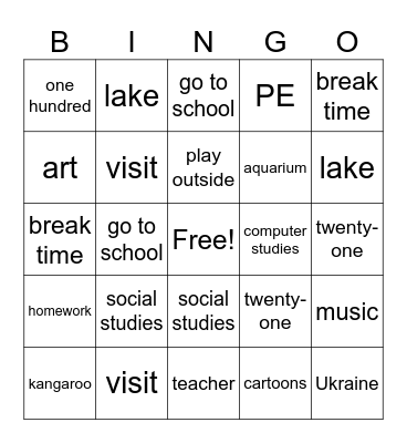 School subjects Bingo Card