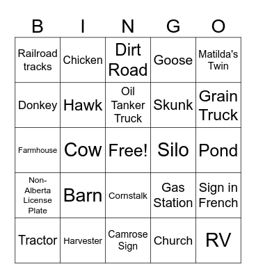 ROAD TRIP BINGO! Bingo Card