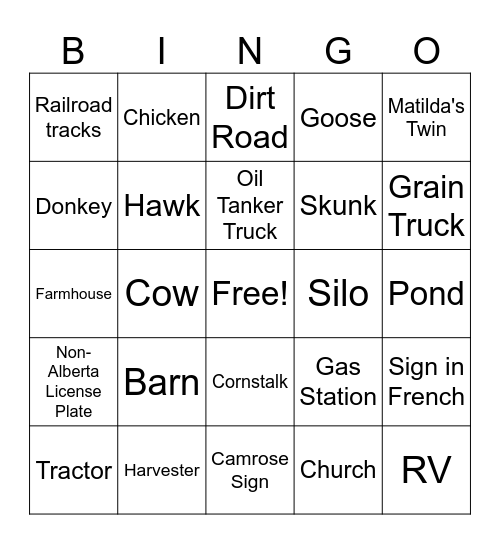 ROAD TRIP BINGO! Bingo Card