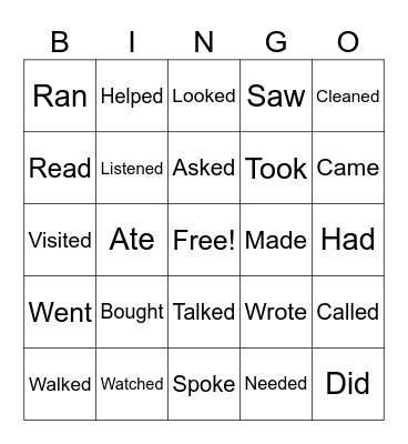 Past simple verbs Bingo Card