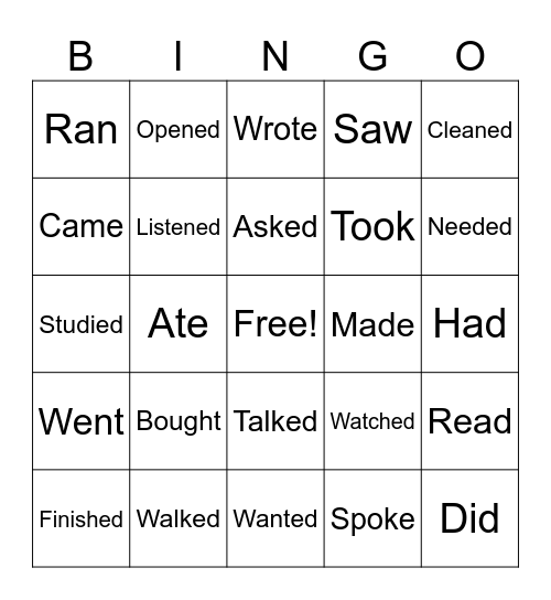 Past simple verbs Bingo Card