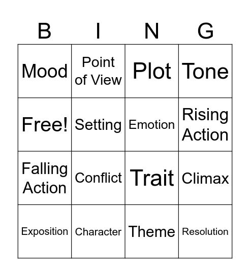 Story Element BINGO! Bingo Card