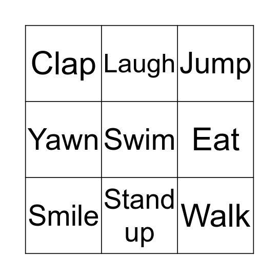 Verbs Bingo Card