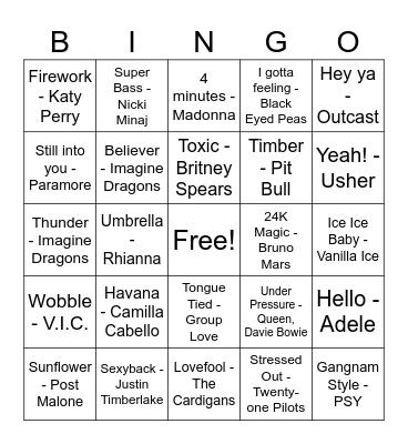 Back 2 Beta - Song Bingo Card
