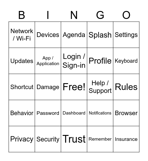 Technology Bingo Card