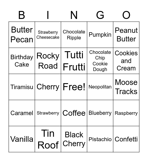 Ice Cream Social Bingo Card