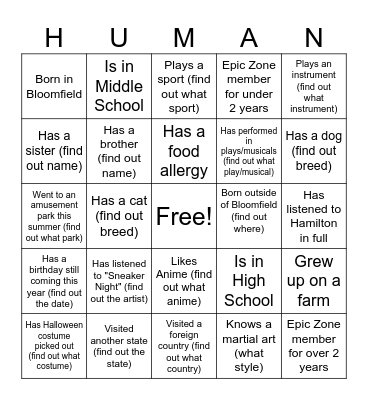 Human Bingo Card