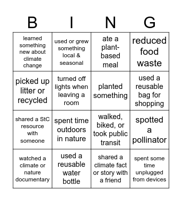 StC October Bingo! Bingo Card