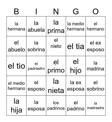 Lotería de la familia Bingo Card