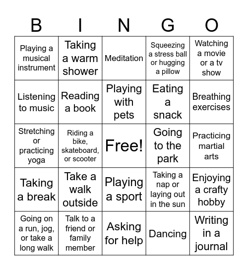 Relaxation Bingo Card