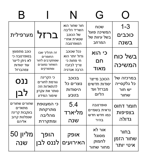 גלגול חייהם של הכוכבים Bingo Card