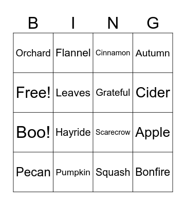 Marketing Fall Harvest Bingo Card