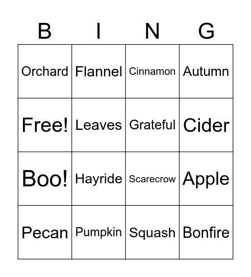 Marketing Fall Harvest Bingo Card