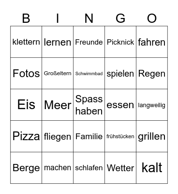 Meine Sommerferien Bingo Card