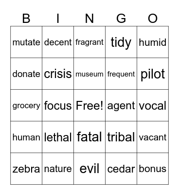 Untitled Bingo Card
