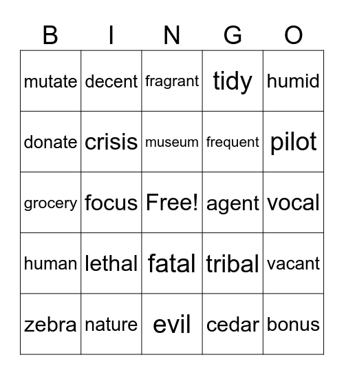 Untitled Bingo Card