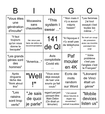English Class PAJEAN Bingo Card