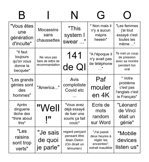 English Class PAJEAN Bingo Card