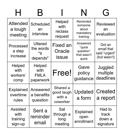 HR Bingo Card