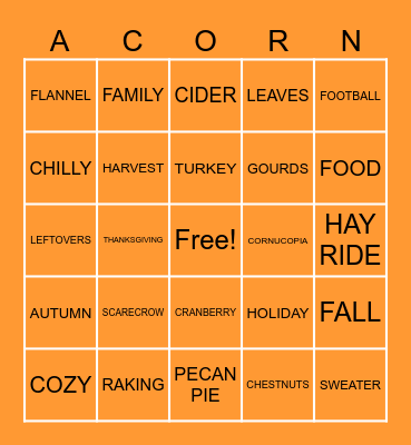 NA Marketing COE - FALL HARVEST Bingo Card