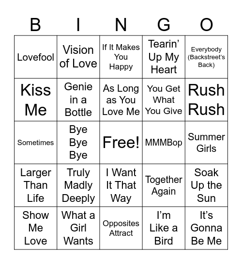 90'S MIX GENRE ROUND 3 Bingo Card