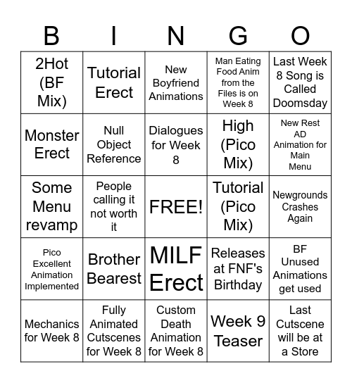 FNF Third Destination Update Bingo Card