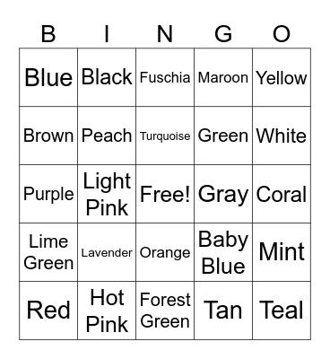 Colors Bingo Card