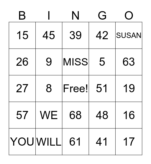 SUSAN'S RETIREMENT PARTY Bingo Card