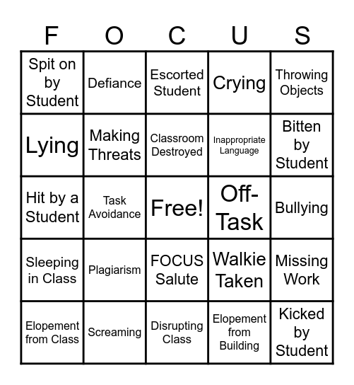 FOCUS DAY Bingo Card