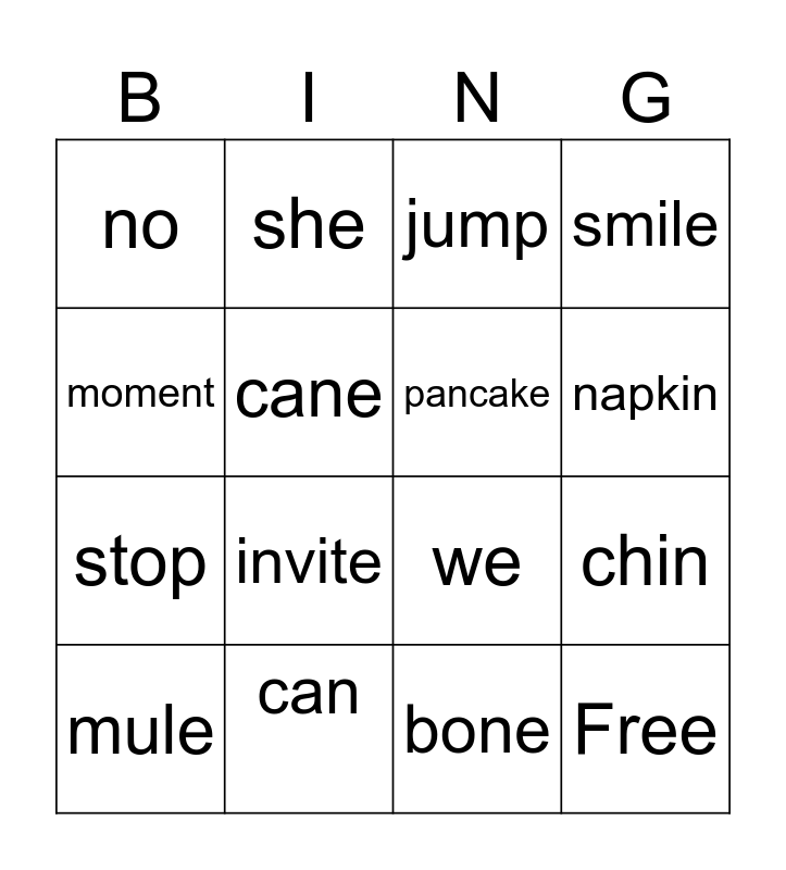 Cycle 1 Bingo Card