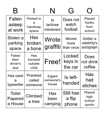 Funny Stuff Bingo Card