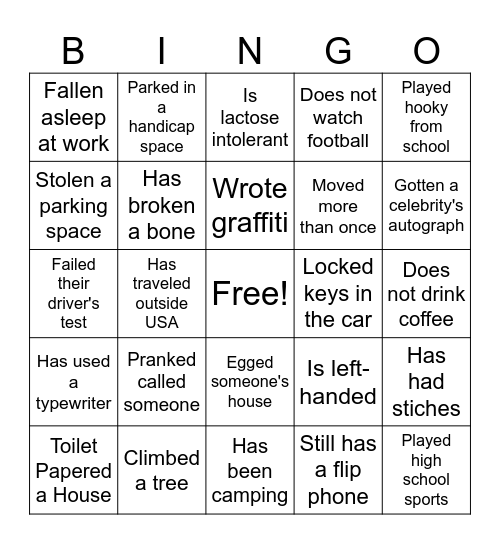 Funny Stuff Bingo Card