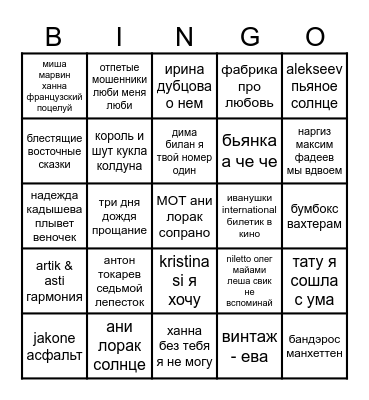Sasha's bingo party! Bingo Card