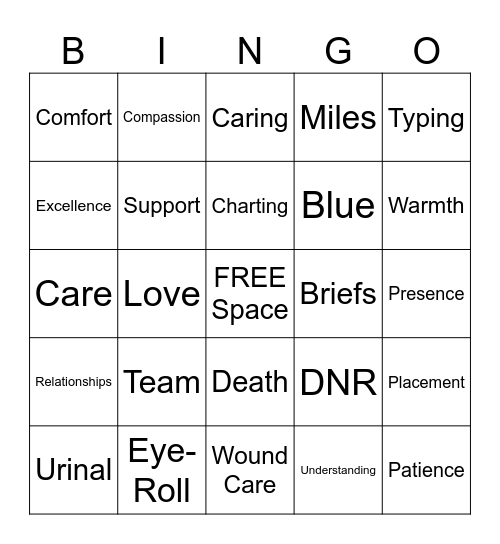 Hospice Honors Bingo Card