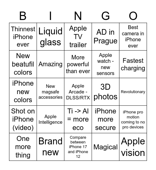 Apple keynote 09.09.2025 Bingo Card
