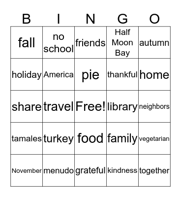 Thanksgiving Bingo Card