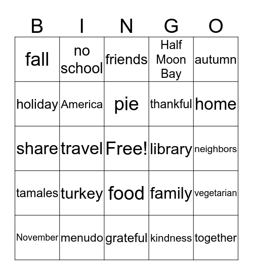 Thanksgiving Bingo Card