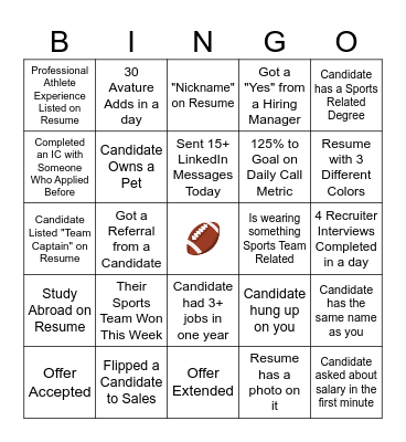 Recruiting Gridiron Games Bingo Card