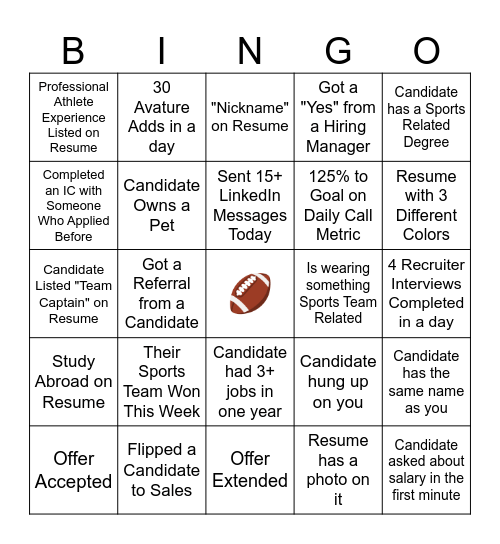 Recruiting Gridiron Games Bingo Card