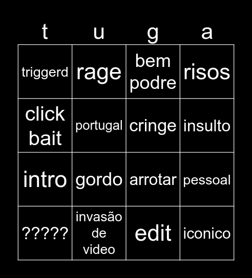 Bingo tube tuga Bingo Card