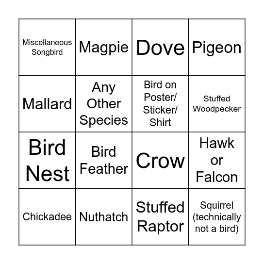 Bird Walk Scavenger Hunt Bingo Card