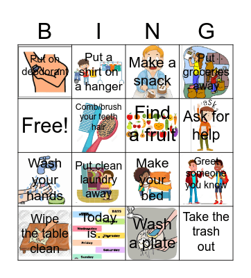 Life skills Bingo Card