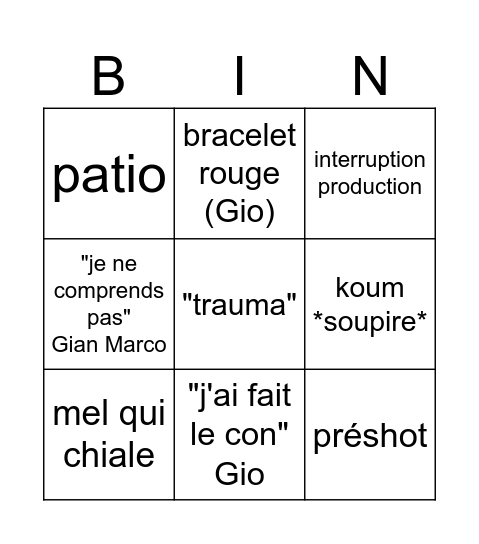 LA VILLA Bingo Card
