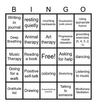 Coping Skills BINGO Card