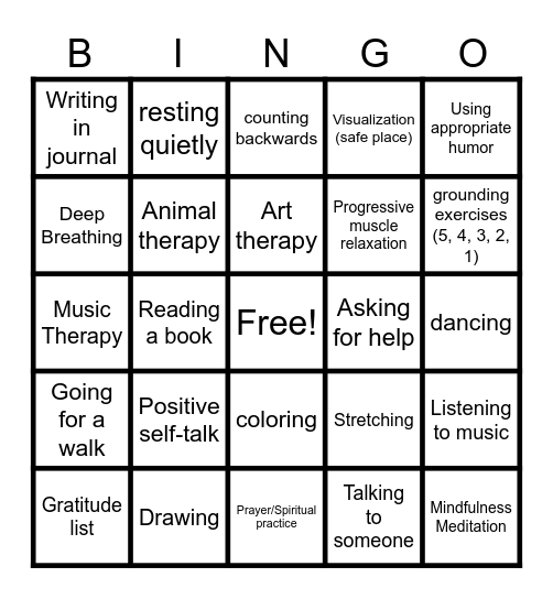 Coping Skills BINGO Card