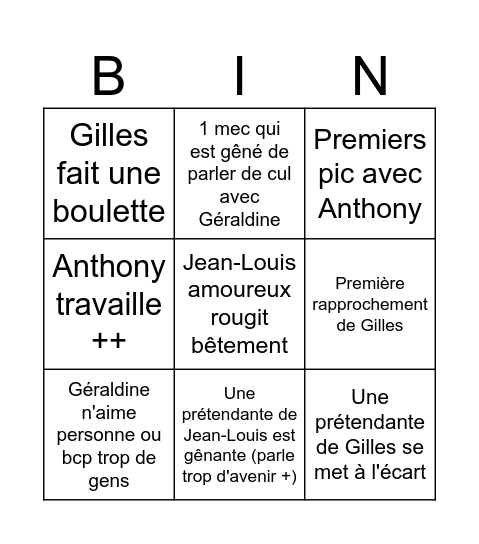L'amour est dans le pré Bingo Card