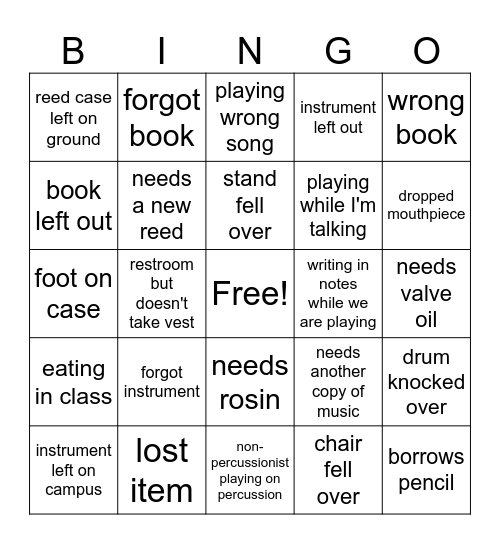Band Room Bingo Card