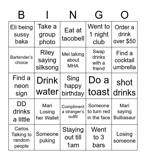 Mari's Birthday Bingo Card