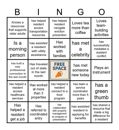 Service Coordinator Connection Bingo Card
