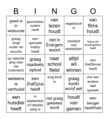 Zoek iemand die.. Bingo Card
